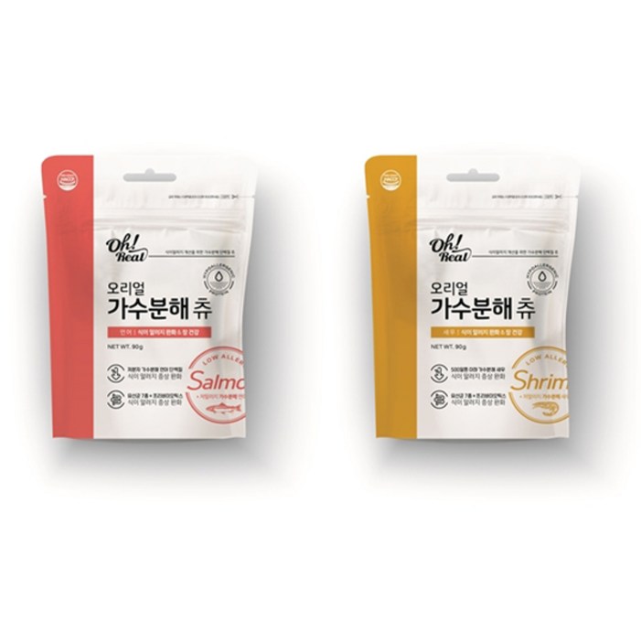 오리얼 강아지 가수분해 츄 연어 90g 새우 90g 건조간식 세트 오리얼 강아지 가수분해 츄 연어 90g 새우 90g 건조간식 세트