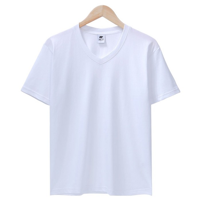 엠씨티 남녀공용 통기성 심플 브이넥 빅사이즈 반팔 티셔츠