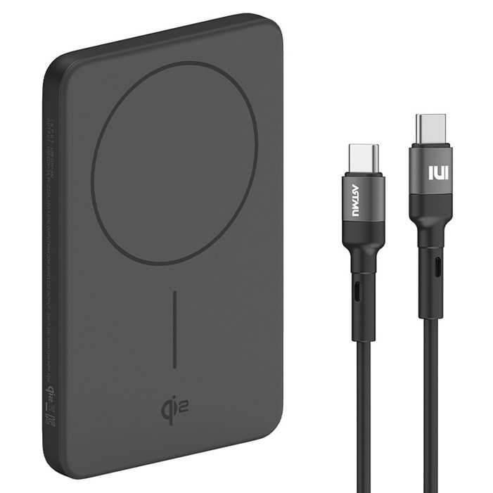 아트뮤 Qi2 15W 맥세이프 초슬림 고속 보조배터리 5000mAh C타입, 블랙, QB310