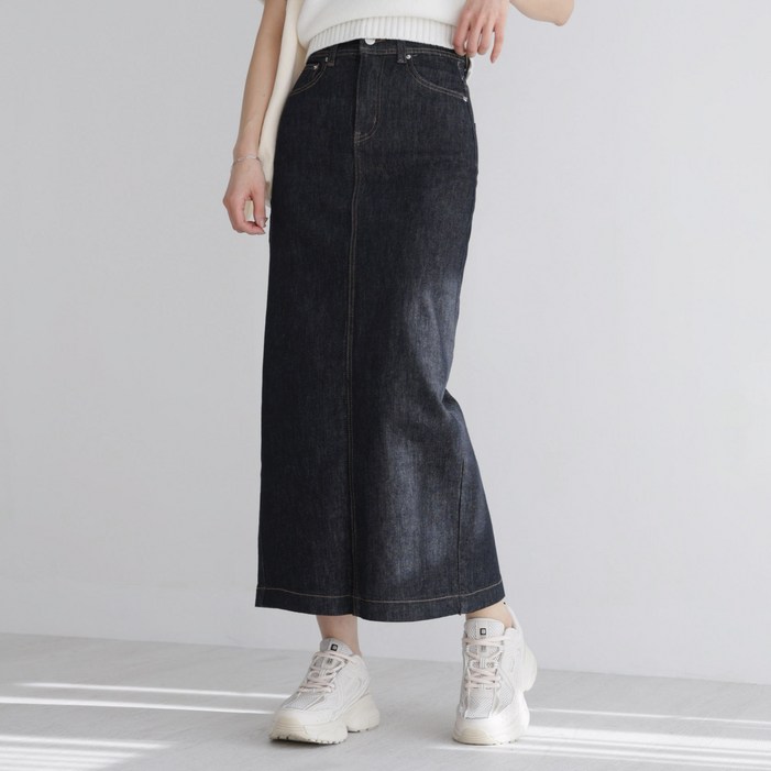 앤드스타일 여성용 숏/기본 기장 생지 스판 뒷트임 데님 스커트 264356