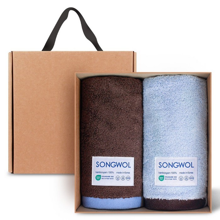 송월타월 테노아 호텔 수건 2종 선물세트 220g 30수 뱀부얀 + 크라프트 케이스