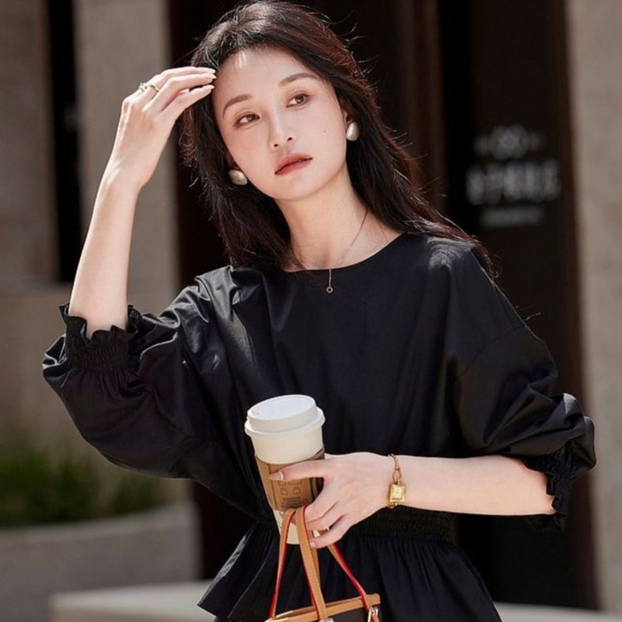 반야스토리 프릴 셔링 페플럼 블라우스 QQ96