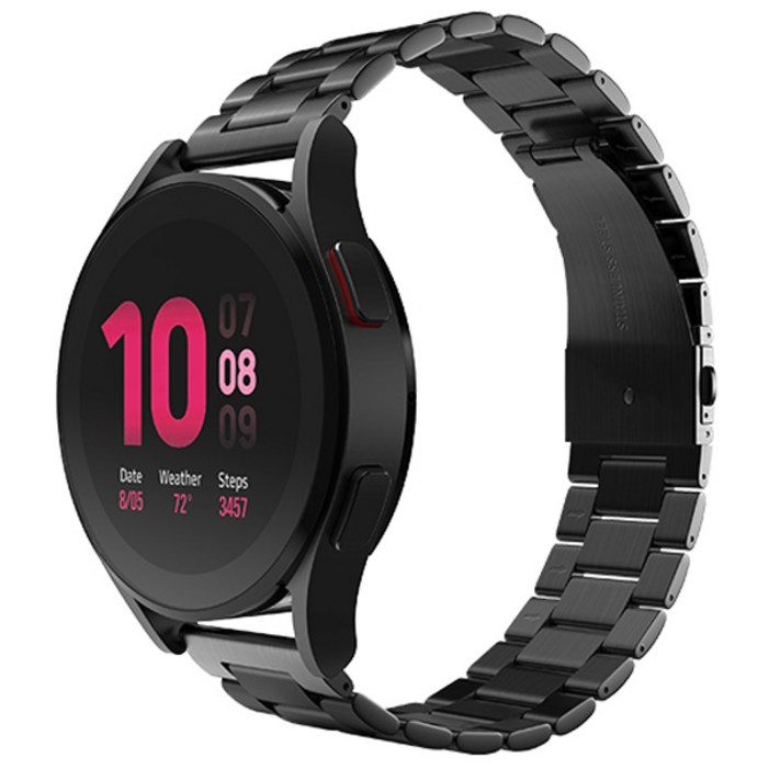 신지모루 3연 디자인 스테인리스 메탈 쥬빌레 스마트워치 밴드 스트랩, 블랙, 1개