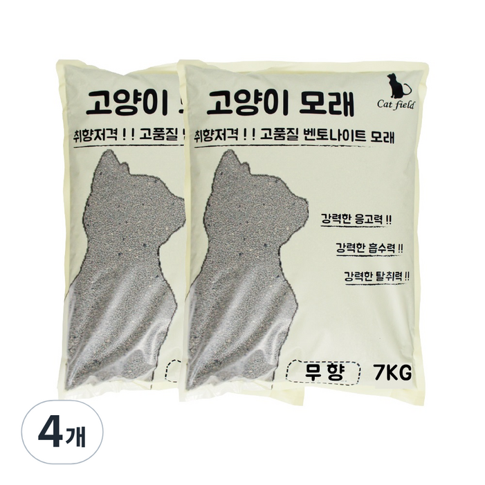 캣필드 벤토나이트 고양이모래 무향, 7kg, 4개, 무향