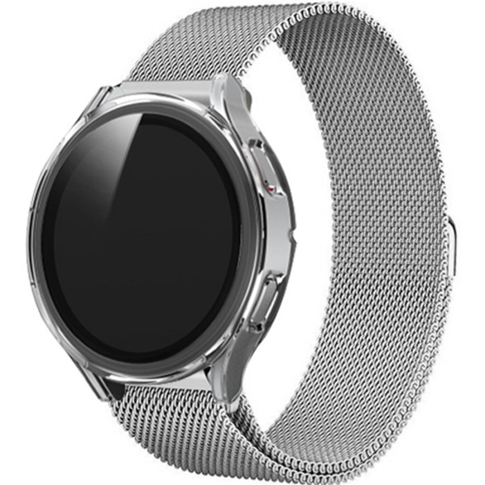 림스테일 갤럭시워치 메탈 스트랩  액정보호형 풀커버 케이스, 실버