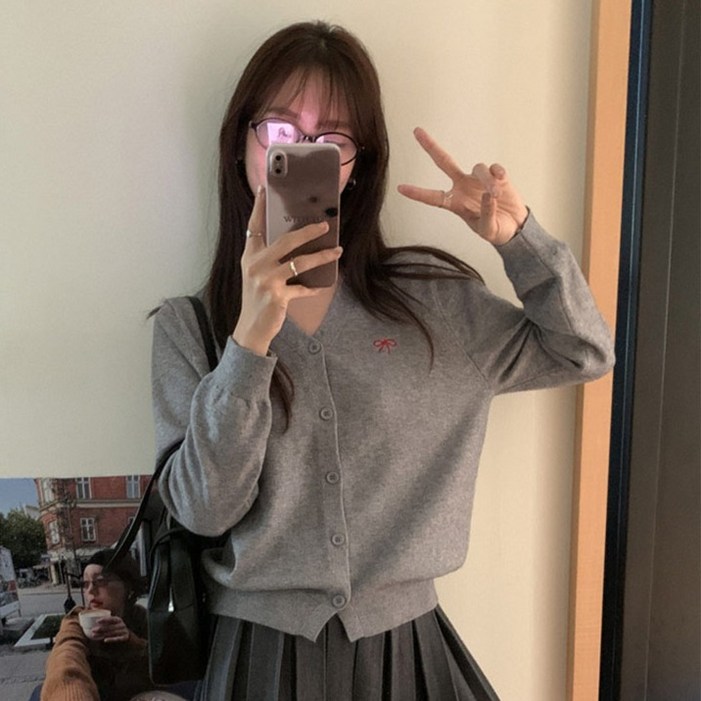 앤드스타일 여성용 발렛 브이리본 니트 긴팔 가디건 264291