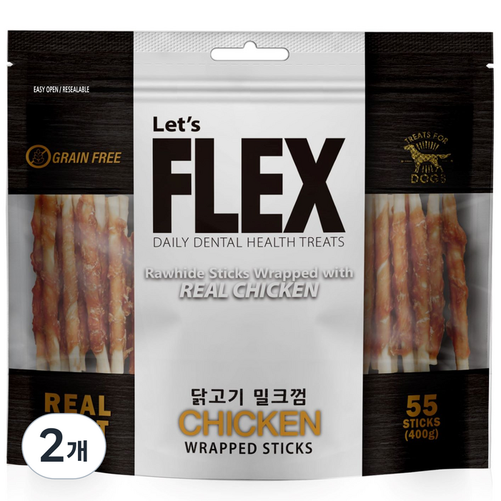 플렉스 반려견간식 밀크껌 400g, 닭고기맛, 2개