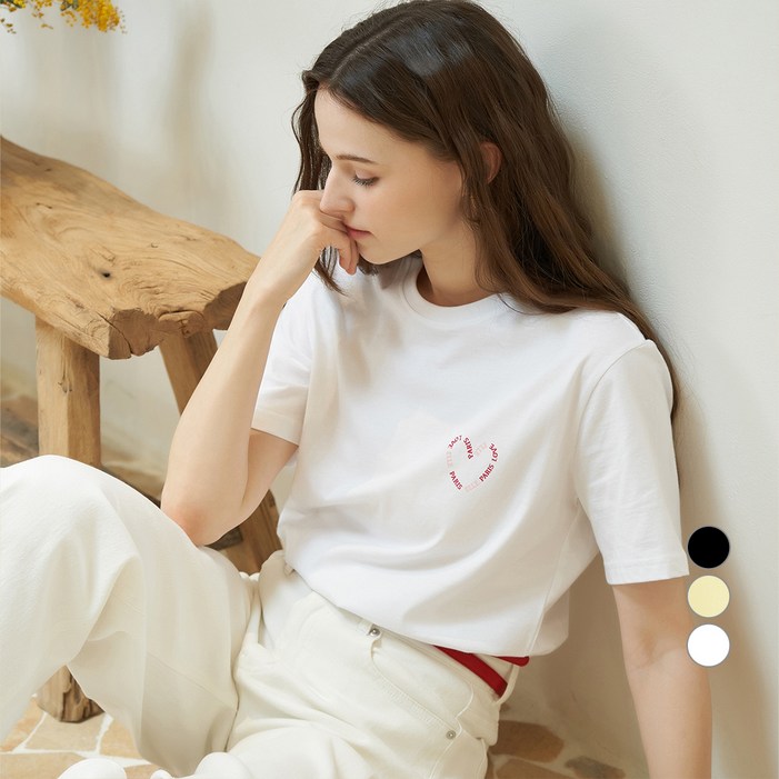 ELLE PARIS 여성용 Heart 반팔 티셔츠 ELLE PARIS 여성용 Heart 반팔 티셔츠
