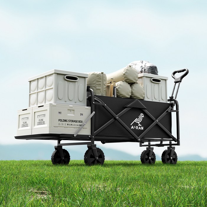 아오란 캠핑웨건 다기능 접이식 수레, 1개, 검은색