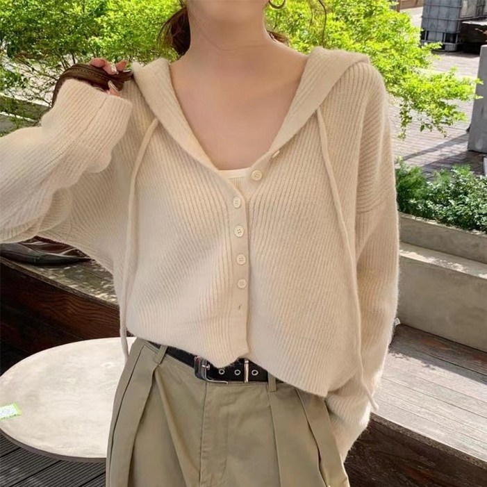 페이퍼먼츠 여성용 다프네 크롭 버튼 후드 니트 가디건 11246