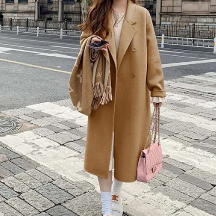 구디프 여성용 더블 카라 더블 버튼 롱 코트 구디프 여성용 더블 카라 더블 버튼 롱 코트