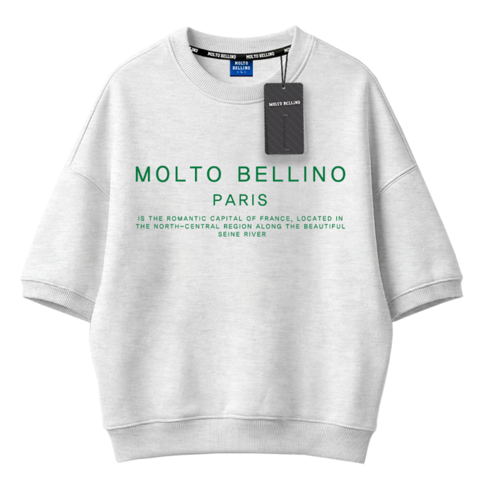 몰토벨리노 MOLTOBELLINO 파리 커플 오버핏 세미크롭 반팔 맨투맨 티셔츠