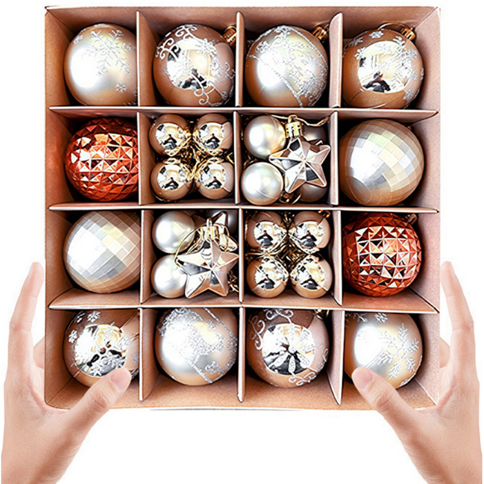 Malikay.크리스마스 혼합 트리장식볼 오너먼트장식볼 장식품 데코용품 44pcs 증정FURONG, 샴페인골드, 44세트