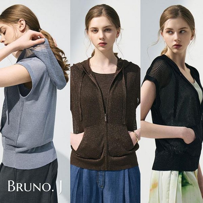 브루노제이후드니트탑3종 브루노제이 25SS 썸머 인견 후드집업 3종SET