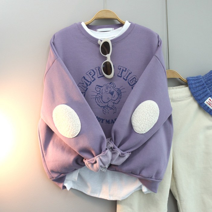 달콩 여성 기모맨투맨 겨울티 오버핏 어흥뽀글빵떡맨투맨(기모)