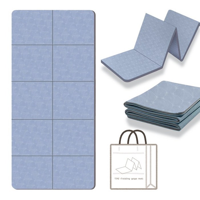 프리미엄 두꺼운 TPE 트레이닝 헬스 매트 접이식 10단 요가매트, 블루, 1개