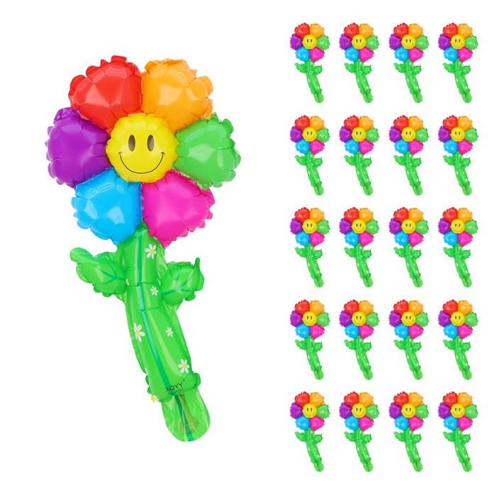 파티짱 스마일 데이지 꽃 송이 세트 20개입 스틱 막대 풍선, 1개, 레인보우20개입