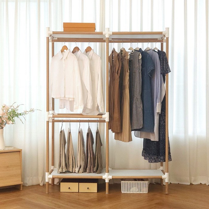 네이프 철제 스탠드 시스템행거 드레스룸 수납 선반 2단 3단 옷장