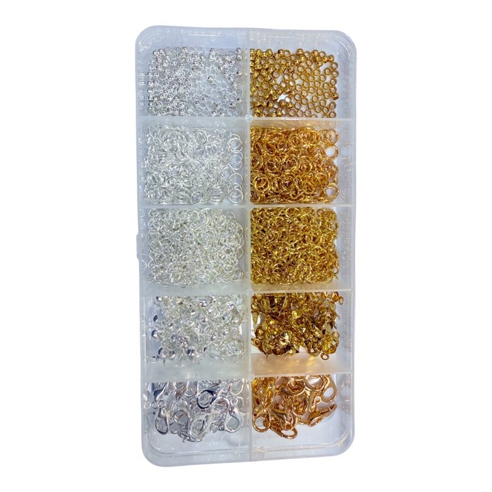 로블리샵 비즈공예 부자재 키트 악세사리 부자재 체인 오픈링 게고리 올챙이캡 세트 화이트실버 로즈골드 색상 선택 가능, 1개, 실버골드