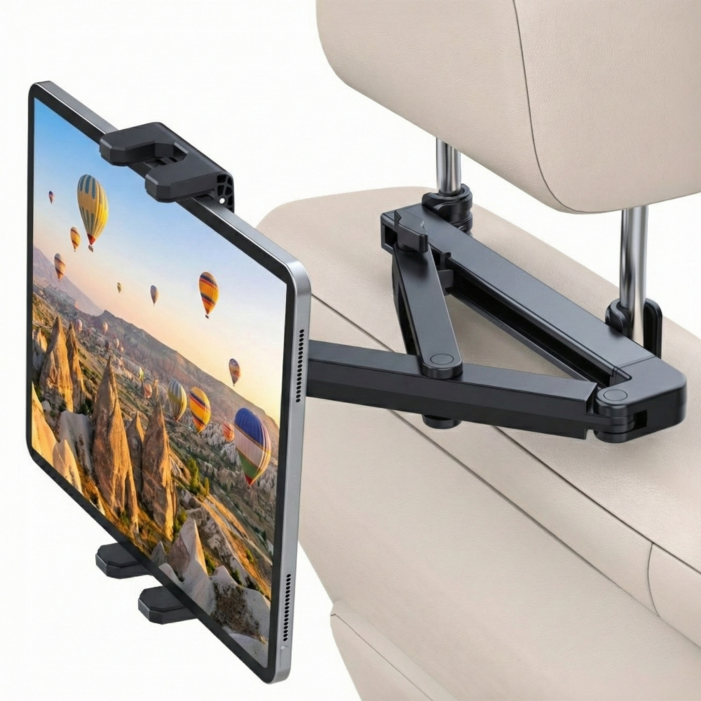 리코샵 철제 차량용 헤드레스트 뒷좌속 아이패드 태블릿 휴대폰 거치대, 1개, 블랙, 거치대