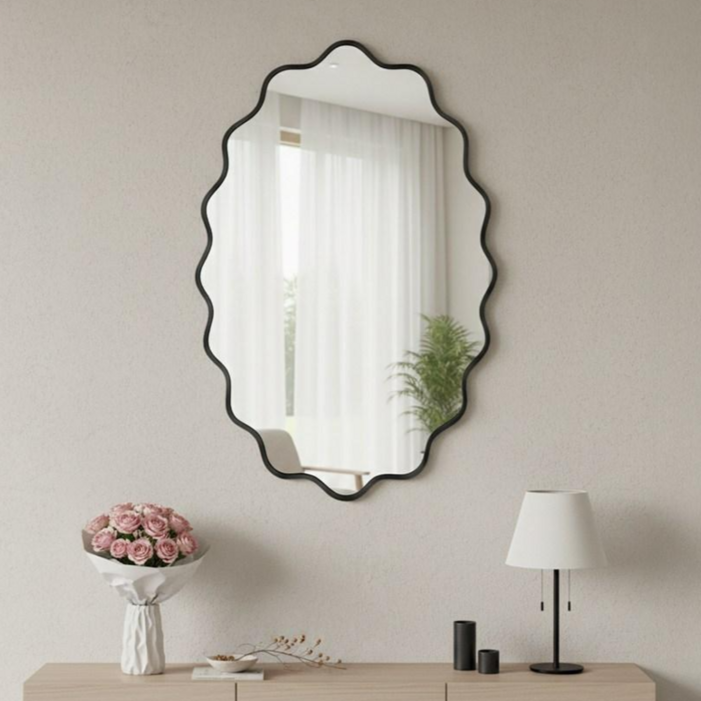 Fahomiss 타원형 벽걸이 거울 안깨지는 안전거울 예쁜 인테리어 벽거울 욕실 거울, 블랙