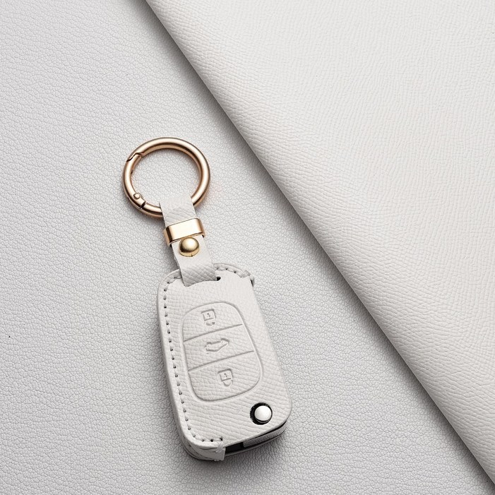 기아현대 호환 천연 소가죽 3버튼 폴딩 키케이스 아반떼 MD모닝레이쏘울스포티지 R쏘렌토봉고YF 쏘나타i30K5K7포르테그랜저 TG 차량용품, C 타입, 아이보리