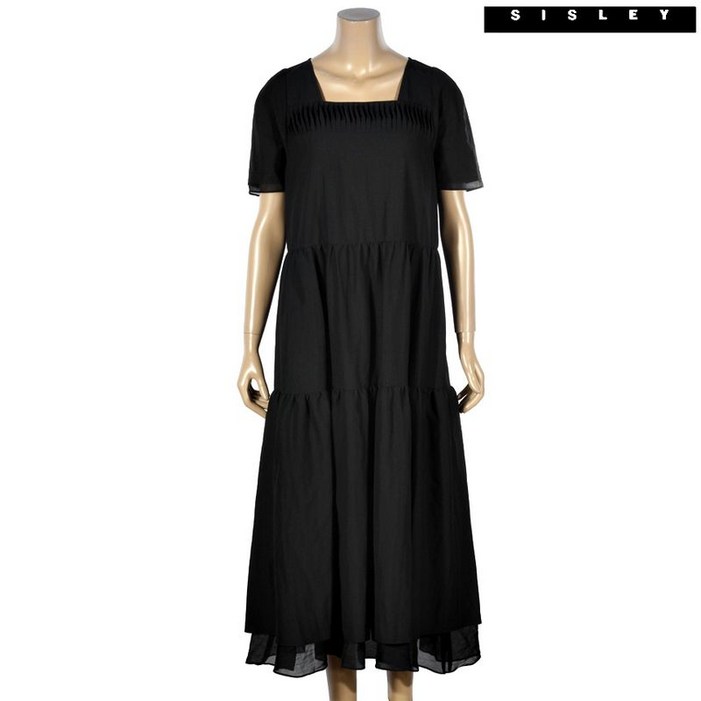 시슬리 핀턱 셔링 롱 원피스 SAOPD3431 BK