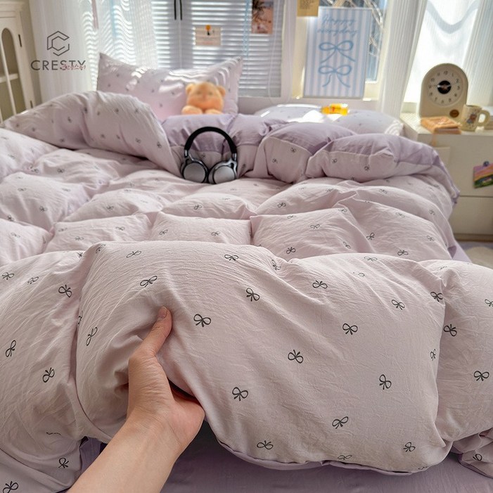크레스티 홈 프리미엄 사계절 이불커버 부드럽고 편안한 침구 4종 세트