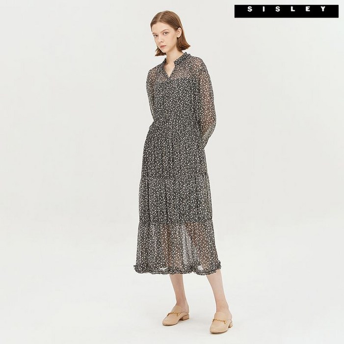 시슬리  스타 프린트 티어드 원피스 SAOP12141 BK