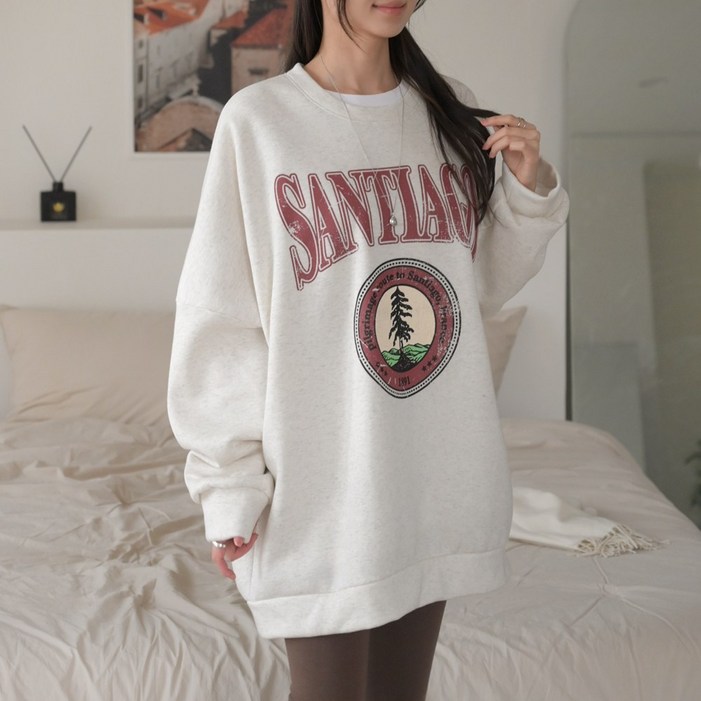 데일리앤 에세이 여성 겨울 기모 박스티 프린팅 롱 맨투맨