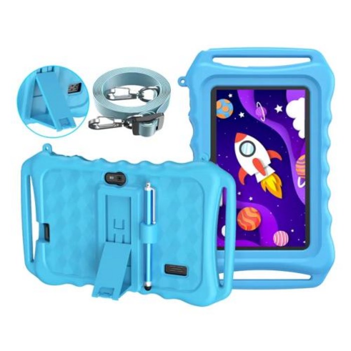XGODY 어린이 태블릿, 귀여운 보호 케이스, 어린이 학습 교육용, 블루투스, 와이파이, 타입 C, 7 인치, 안드로이드 PC, 어린이 선물
