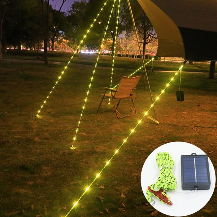 HK sell 스타로프 태양광 LED 스트링가드 타프 텐트 줄 끈 로프 캠핑 용품, 라이트그린