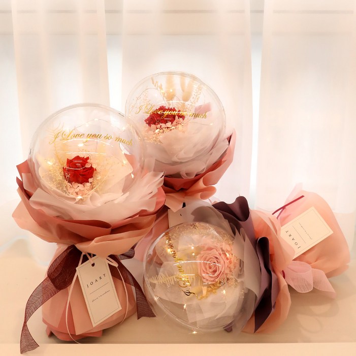 로즈데이 프리저브드 장미 여자친구 꽃다발 선물 꽃풍선 벌룬플라워 꽃다발 중형
