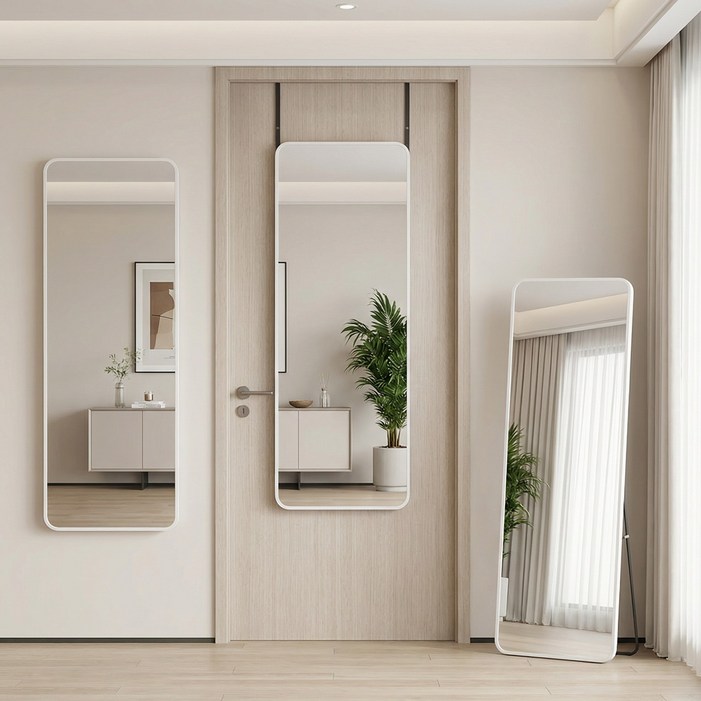 안토크 전신거울 3in1 벽거울 문걸이거울 35120cm, 화이트둥근