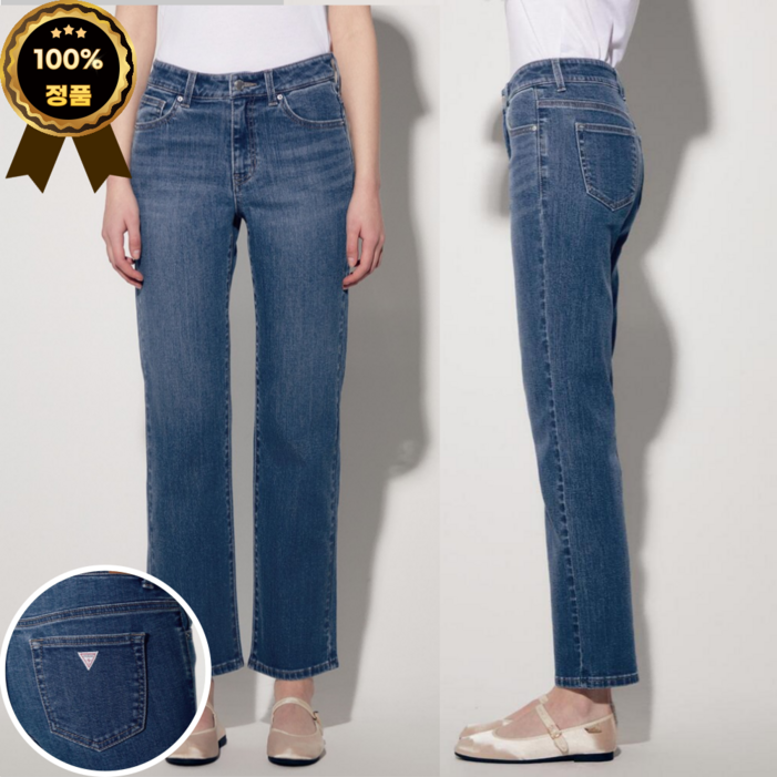 [백화점 정품 / 25년 신상] 게스 여성 M톤 스트레이트 미디엄블루 데님 청바지