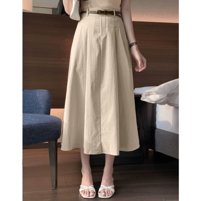 마이쏭 여성 빅사이즈 봄신상 체형커버 컬럼A라인롱스커트벨트Set