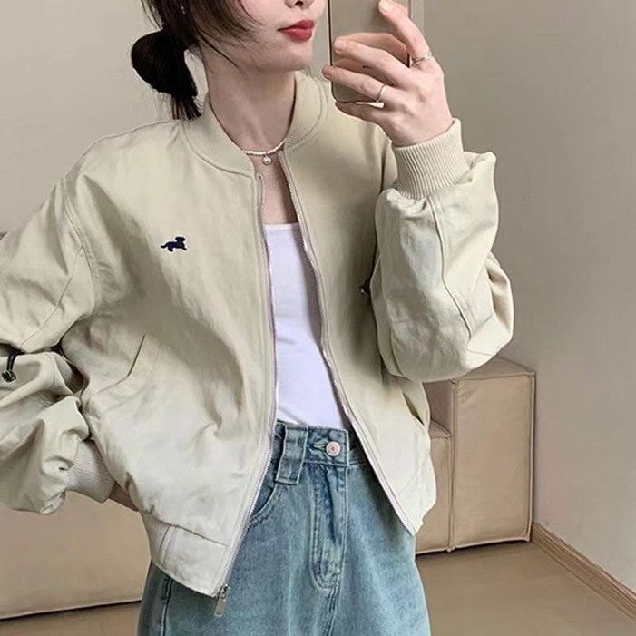 COSYEVNO 여성자켓 가을 라운드 자수 프린트 심플 패션 편안 캐주얼 루즈핏 하프 긴팔 집업 상의 CXJjk18