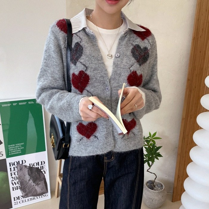 미아마스빈_에듀 아가일 체크 가디건