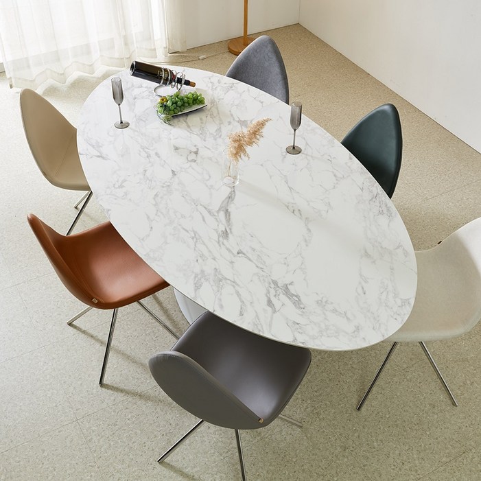 카펜터홈 리치 사리넨 타원형 비앙코카라라 포세린 세라믹식탁 6인식탁 다양한 사이즈