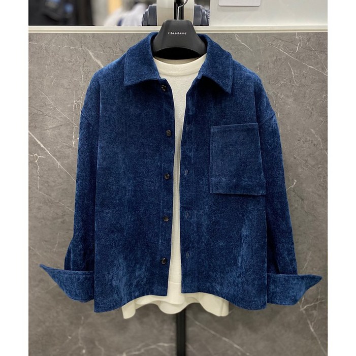 리버클래시 25FW 블루 벨벳 포켓 오버핏 캐주얼 셔켓 LLW31603DG