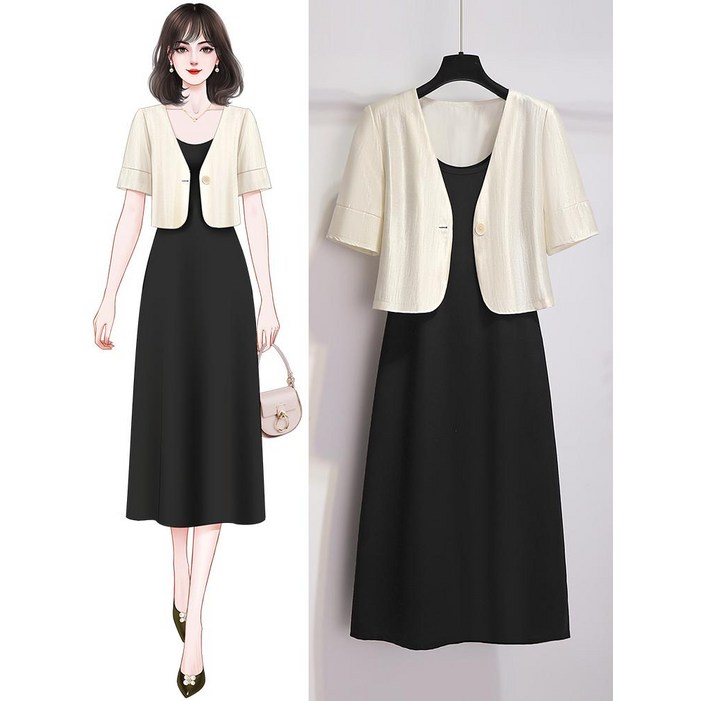 럭셔리 셋업 여름 원피스 자켓 세트 하객룩 뷔스티에 롱 원피스