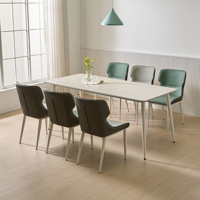 아르카 6인용 포세린 세라믹 테이블 식탁 세트 1800 의자 6개, 마블그레이