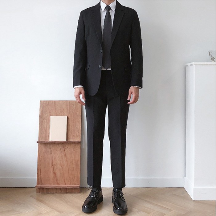 언탭트 남성용 사계절 투버튼 캐주얼 수트 자켓  긴바지 세트
