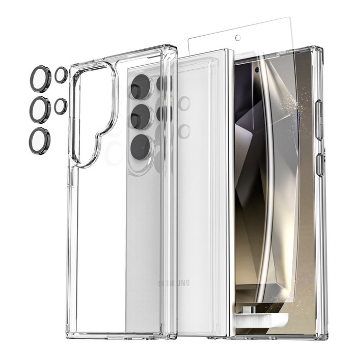케이맥스 갤럭시 울트라 클리어핏 프리미엄 케이스 필름 세트투명 케이스액정보호필름 고급우레탄1P메탈링 카메라필름 1P