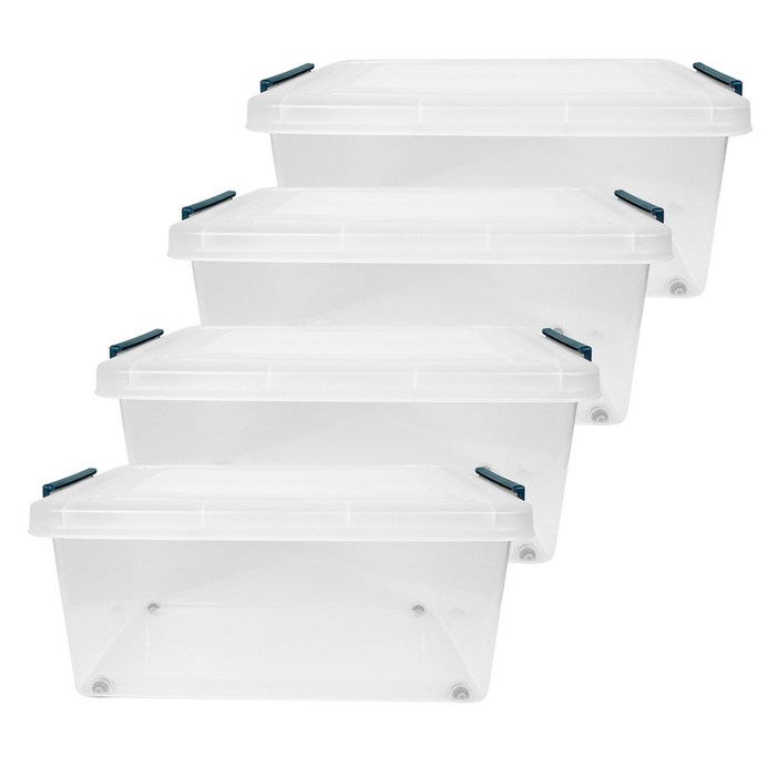 스페이스에디터 투명베이직 리빙박스 40L, 다크블루, 4개