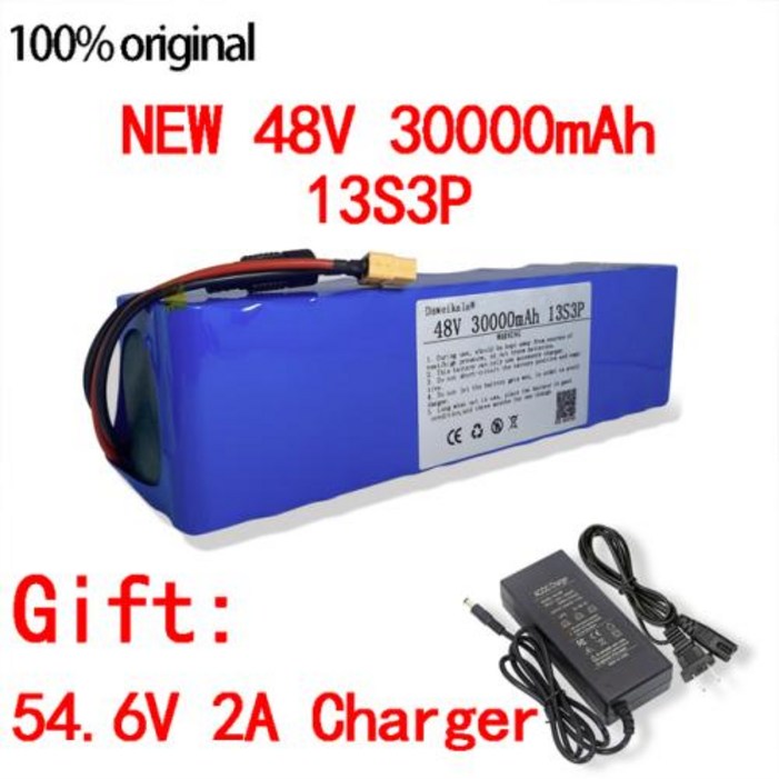 48V 배터리 100Ah 500w XT60 18650 리튬이온 배터리 팩 54.6v 전기 자전거용 전기 자전거 스쿠터 BMS 2A 충전기 포함