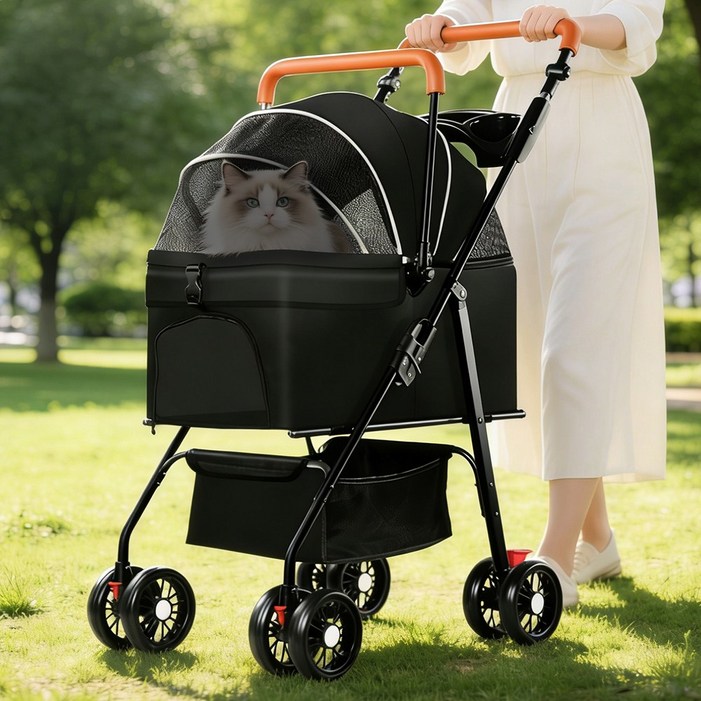 분리형 강아지 유모차 고양이 반려동물 카시트 겸용 원터치 폴딩 애견 이동 카트 중소형견 감성 나들이  산책 접이식 개모차