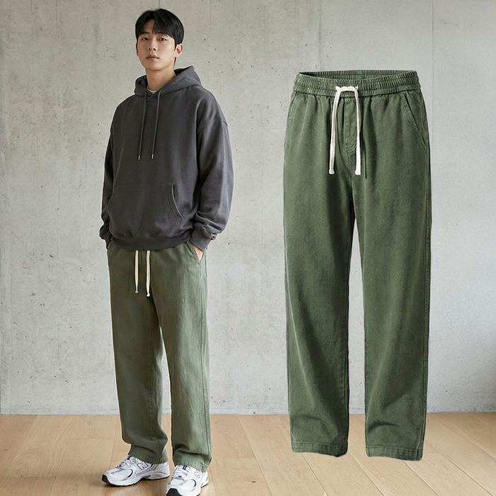 데일로엔 남성 베이직 면 와이드 밴딩 일자 팬츠
