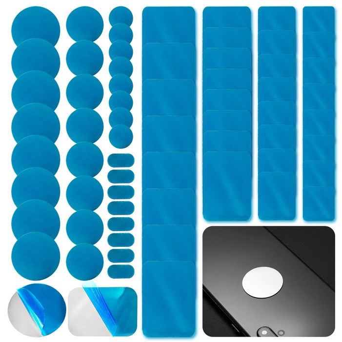 스틸 플레이트 접착식 스틸 철판 미니철판 붙임철판 핸드폰 거치대용 후면부착 자석 64개 원형 사각 8가지 사이즈