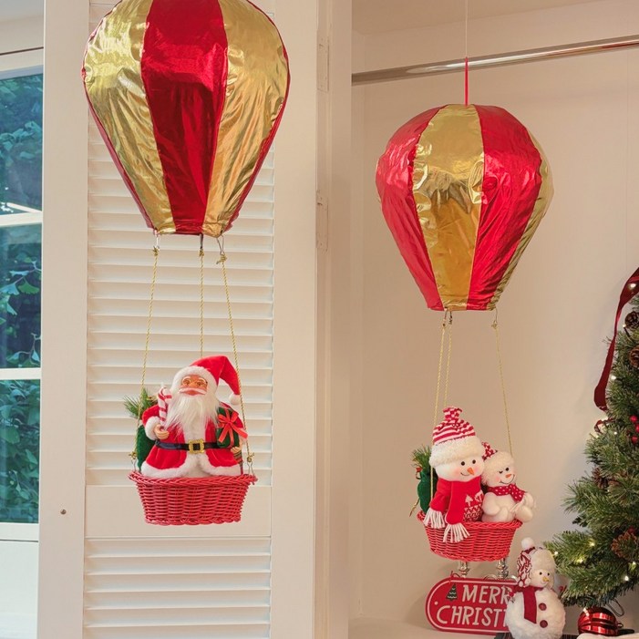 크리스마스 열기구 산타 눈사람 인형 장식 소품, 1개, 열기구눈사람